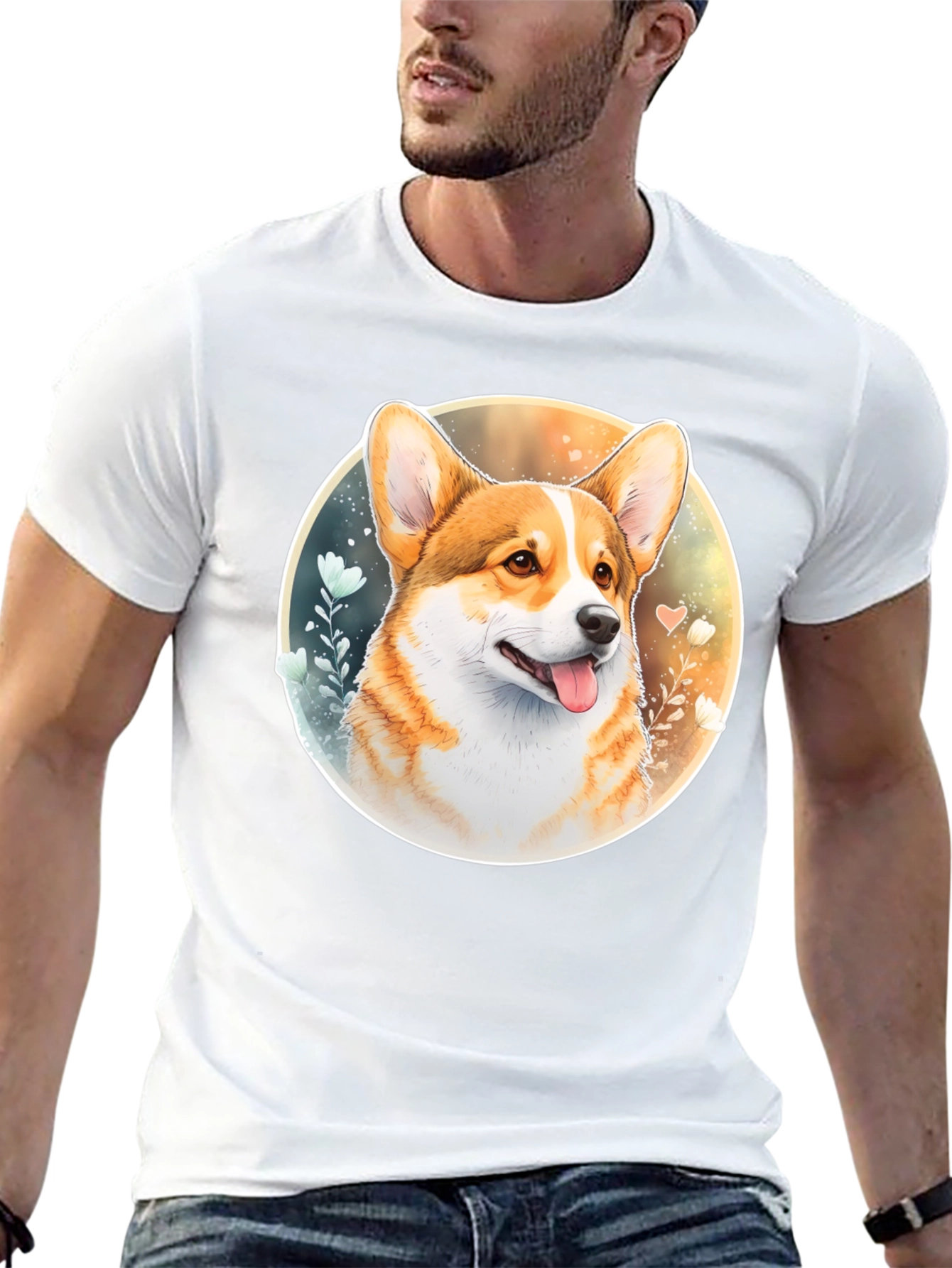 Corgi Portrait Black T-Shirt
