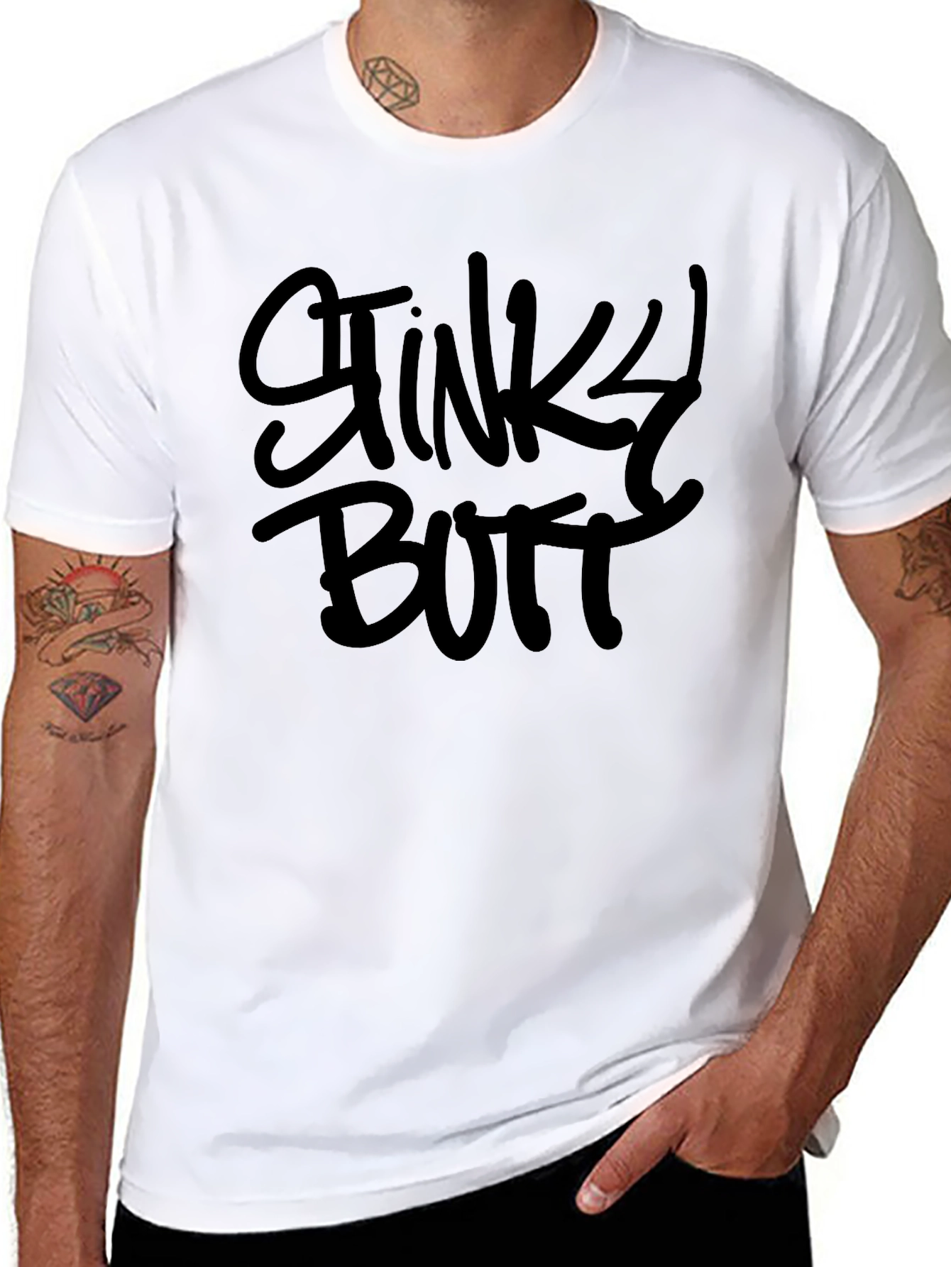 Stinky Butt Black Crewneck T-Shirt - Novelty Graphic Tee