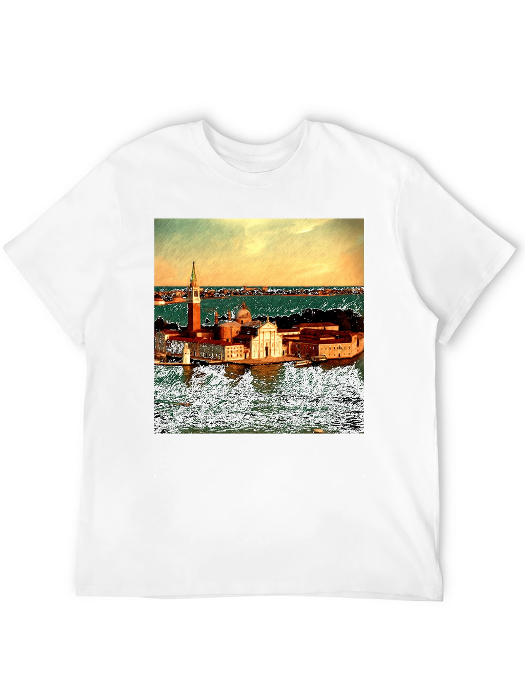 Venice Italy Island Print Black T-Shirt