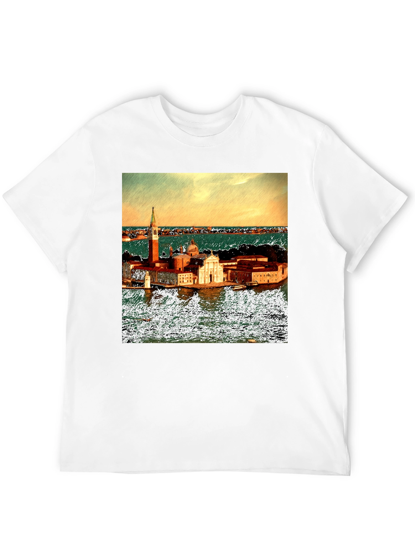 Venice Italy Island Print Black T-Shirt