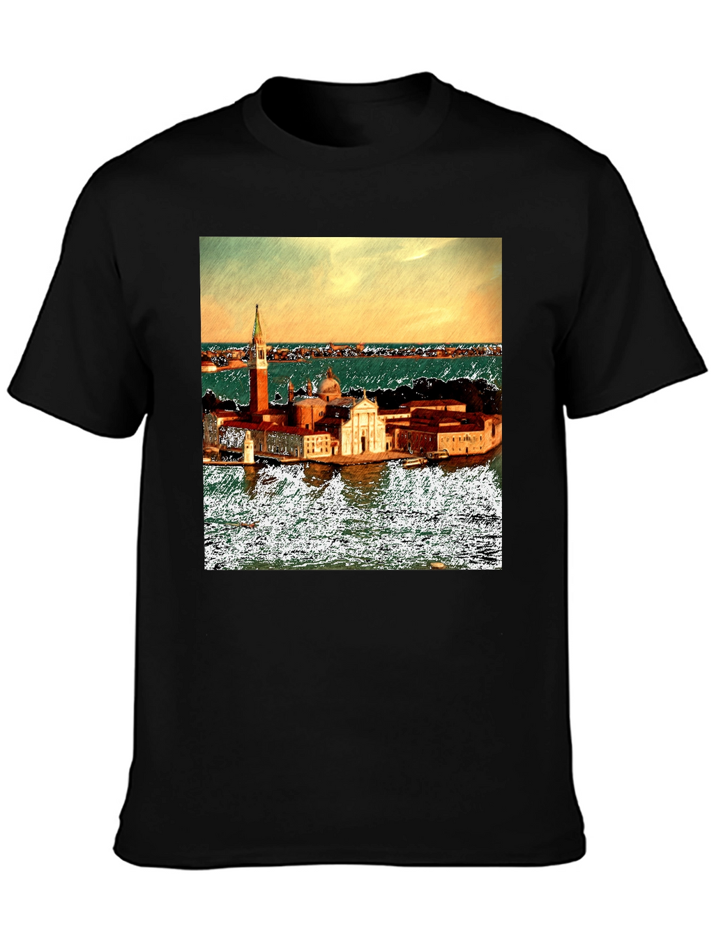 Venice Italy Island Print Black T-Shirt