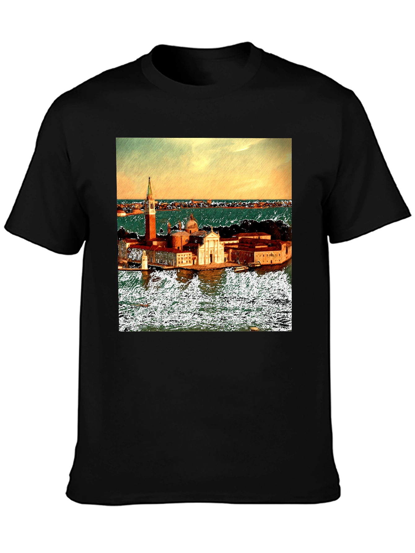 Venice Italy Island Print Black T-Shirt