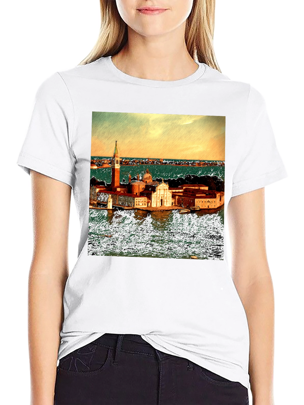 Venice Italy Island Print Black T-Shirt