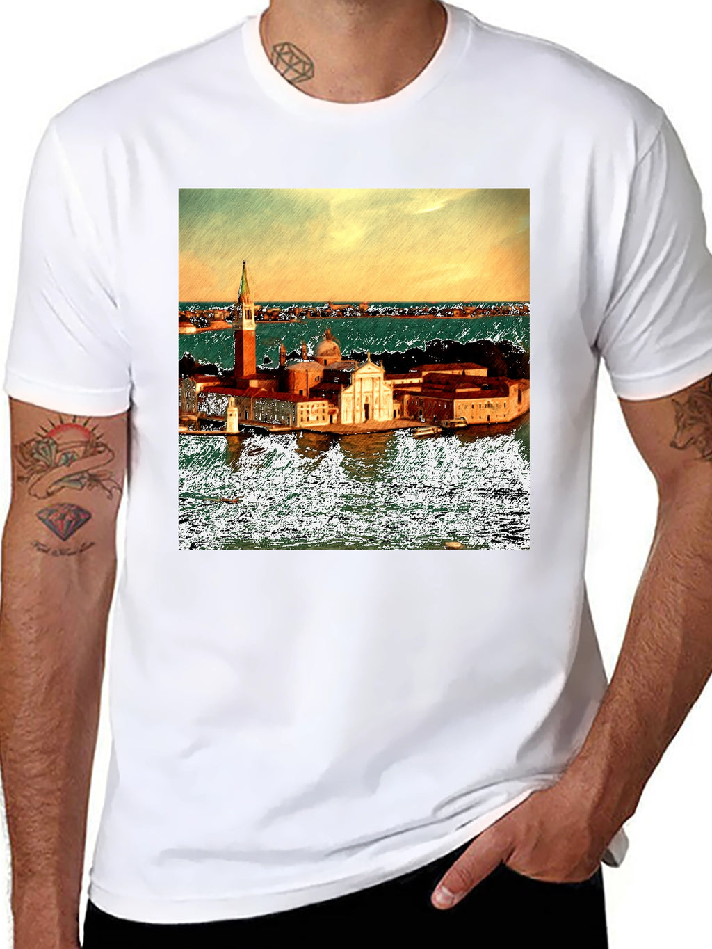 Venice Italy Island Print Black T-Shirt
