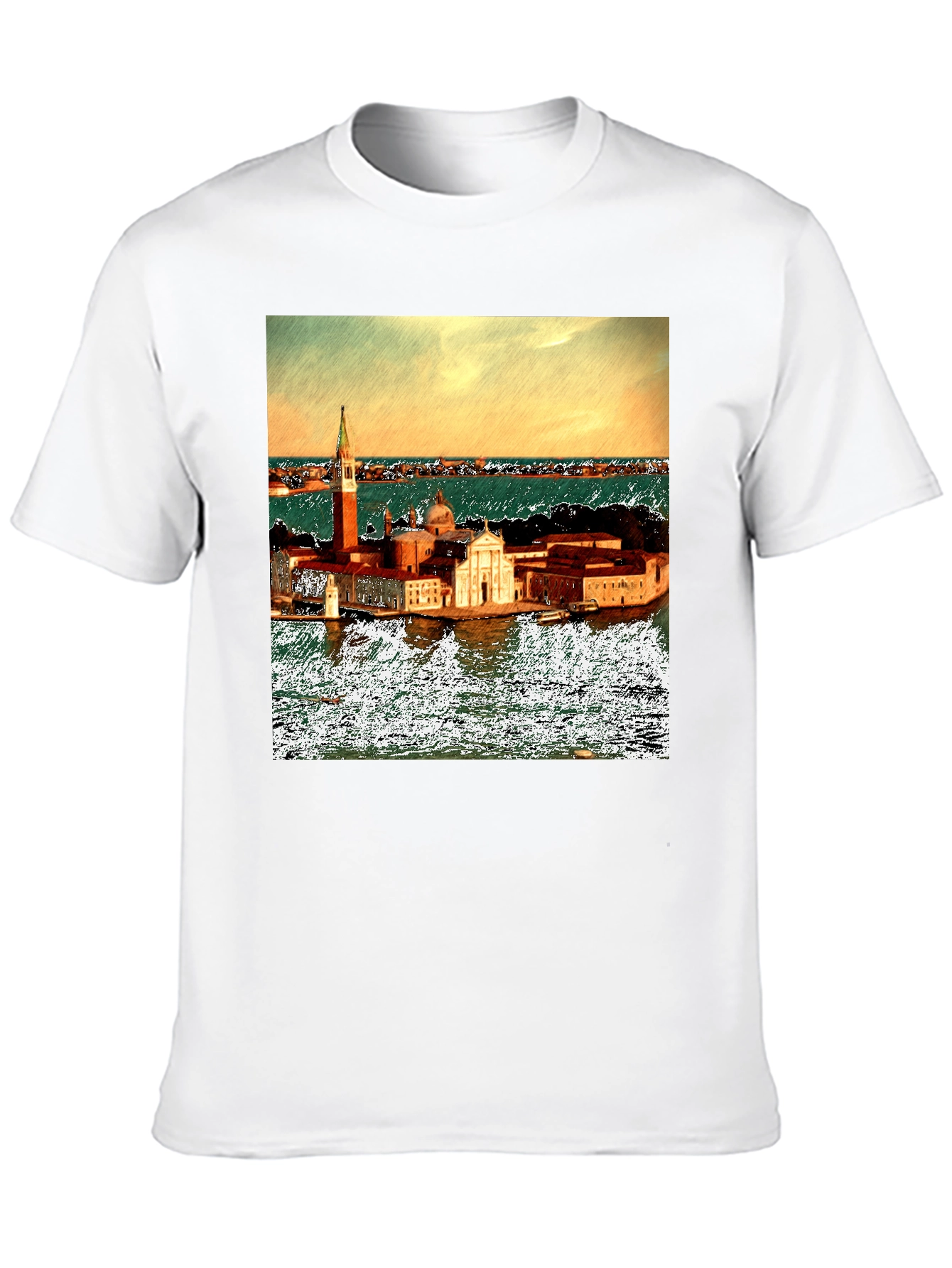 Venice Italy Island Print Black T-Shirt