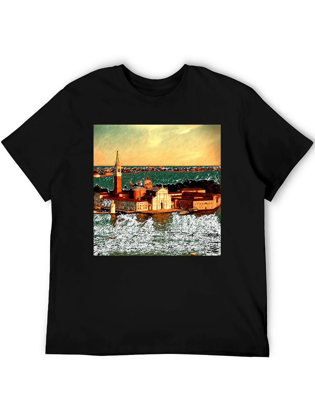 Venice Italy Island Print Black T-Shirt
