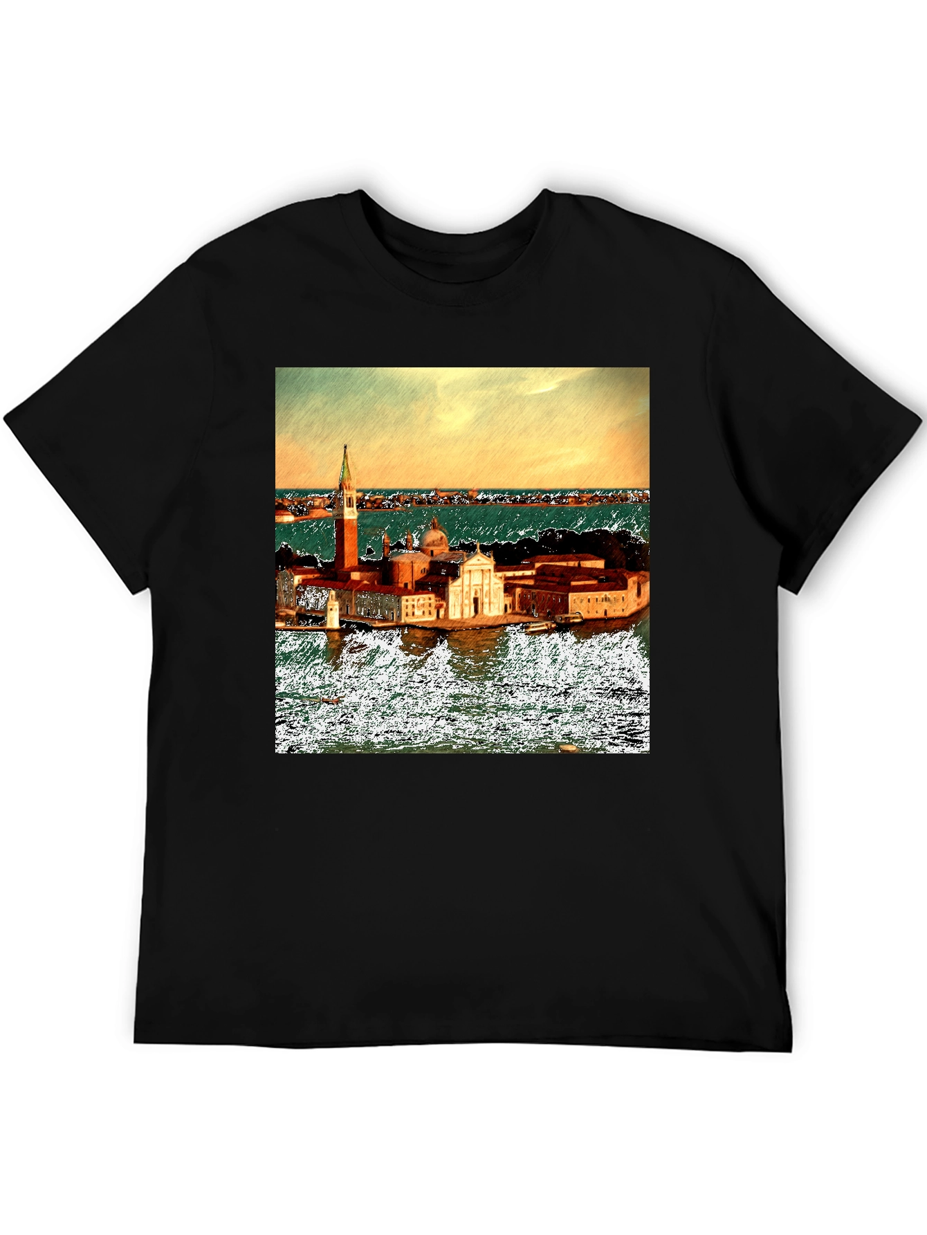 Venice Italy Island Print Black T-Shirt