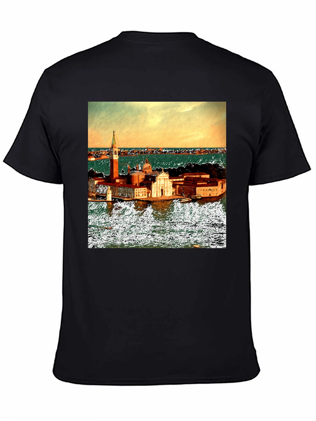 Venice Italy Island Print Black T-Shirt