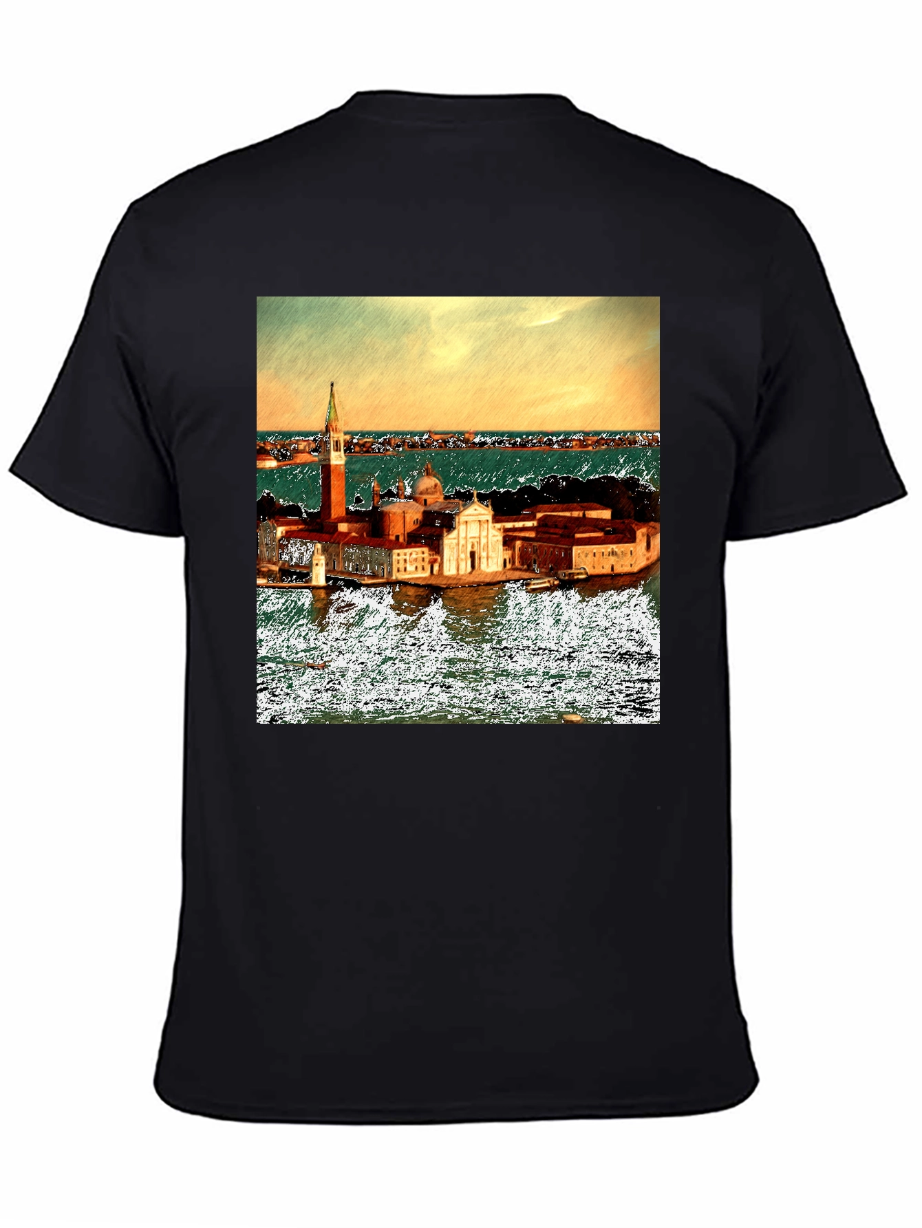 Venice Italy Island Print Black T-Shirt