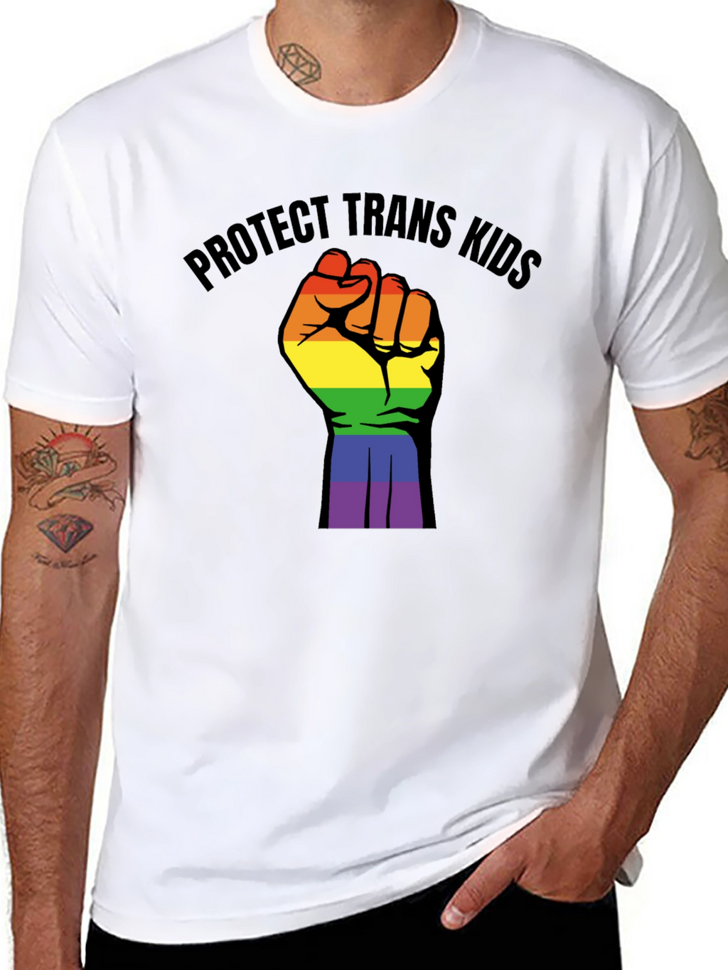 Protect Trans Kids Rainbow Fist T-Shirt