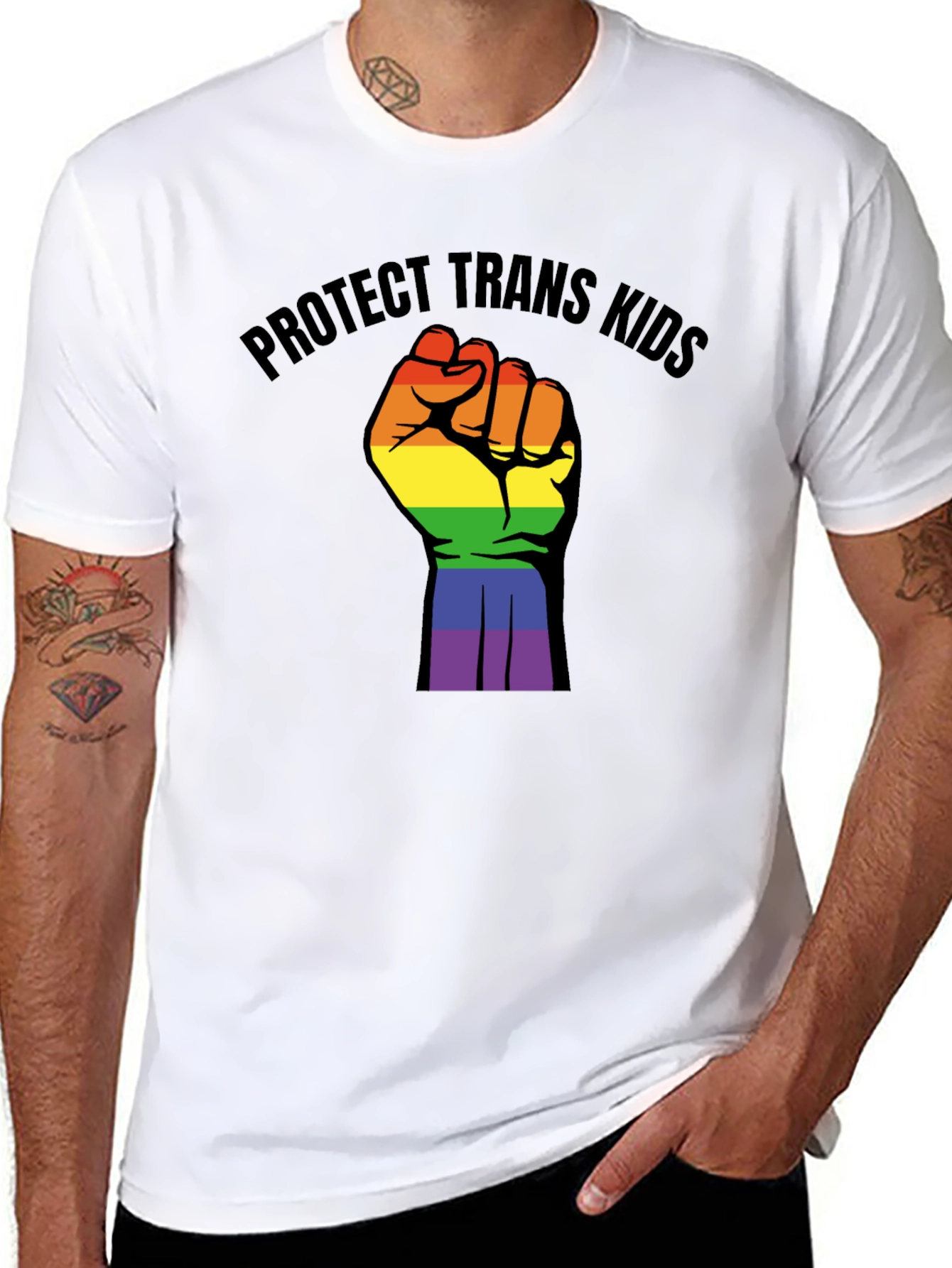 Protect Trans Kids Rainbow Fist T-Shirt