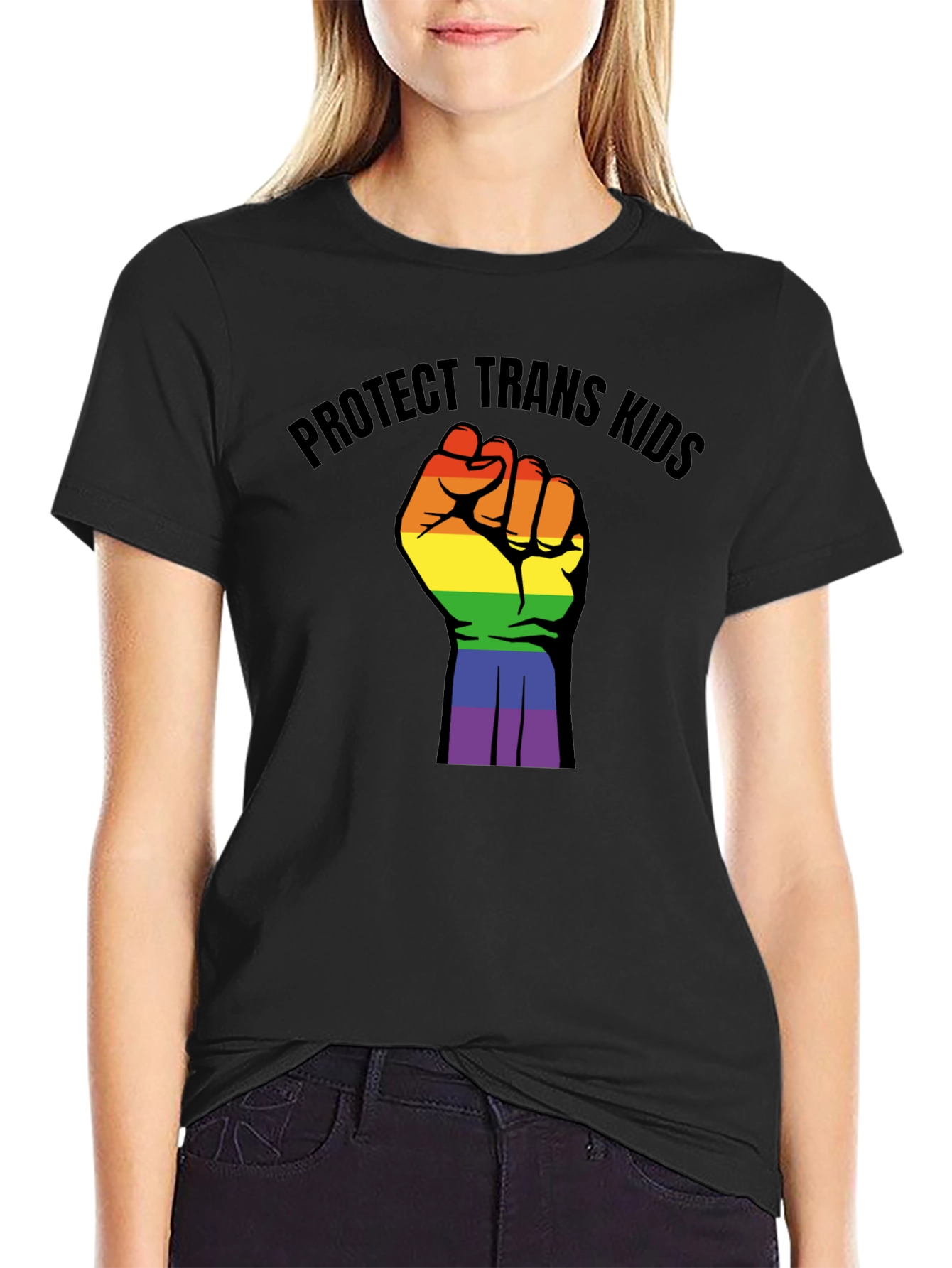 Protect Trans Kids Rainbow Fist T-Shirt