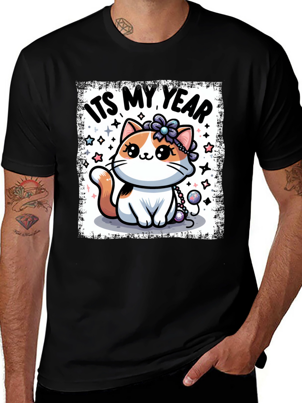 Cute Kitten Its My Year Black T-Shirt