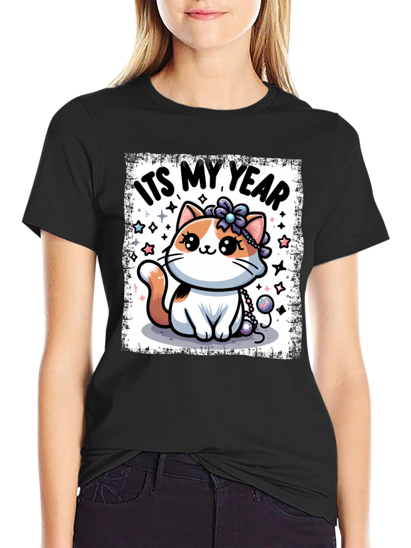Cute Kitten Its My Year Black T-Shirt