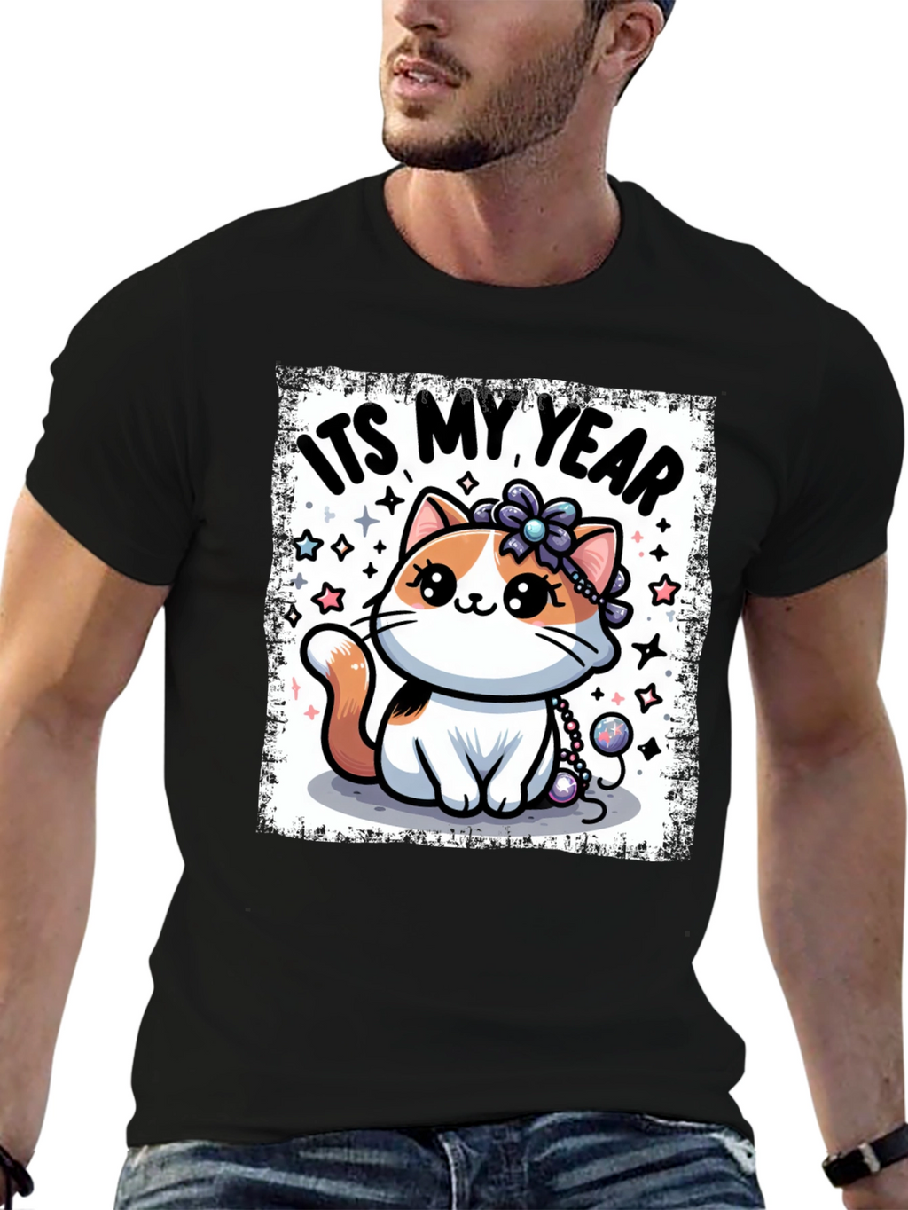 Cute Kitten Its My Year Black T-Shirt