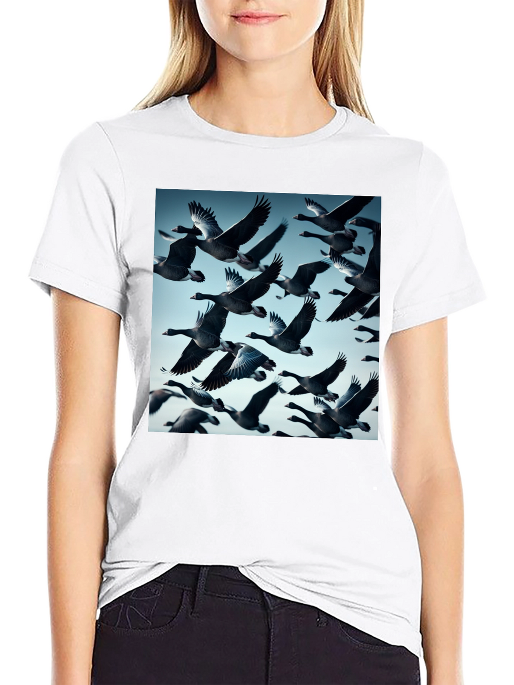 Mens Black T-Shirt with Flying Geese Print