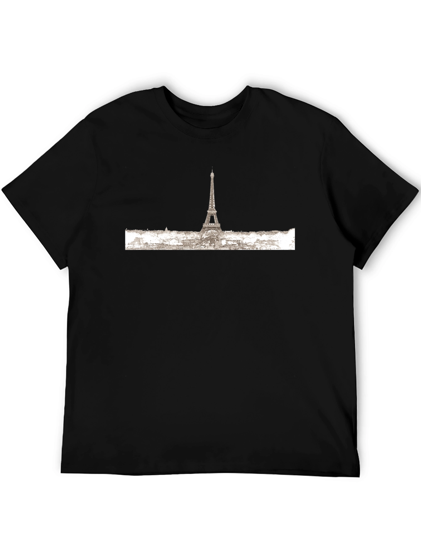 Paris Skyline Graphic Tee - Black Cotton T-Shirt