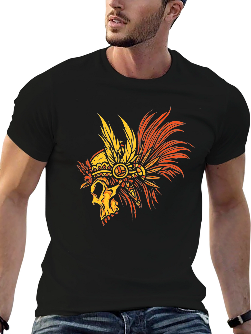 Skull Headdress Graphic Tee - Mens Black T-Shirt