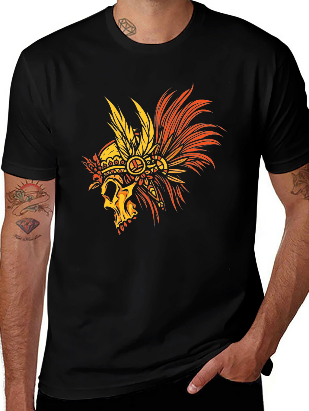 Skull Headdress Graphic Tee - Mens Black T-Shirt