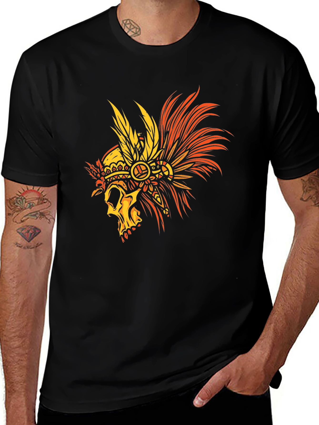 Skull Headdress Graphic Tee - Mens Black T-Shirt