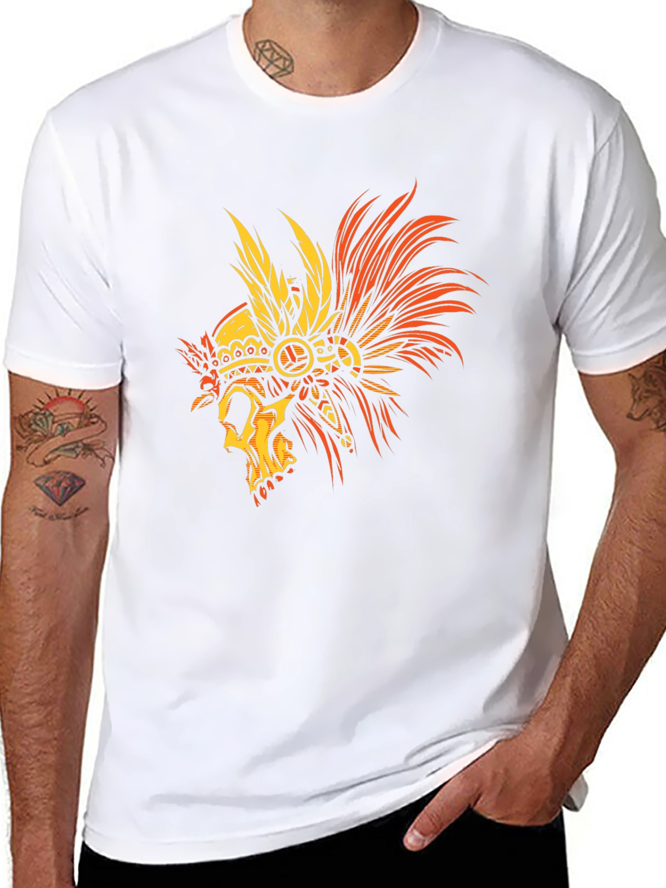 Skull Headdress Graphic Tee - Mens Black T-Shirt
