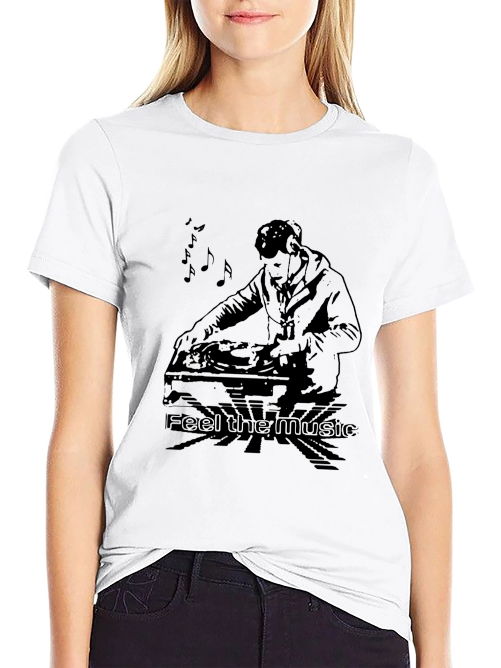 DJ Feel the Music Graphic Black T-Shirt