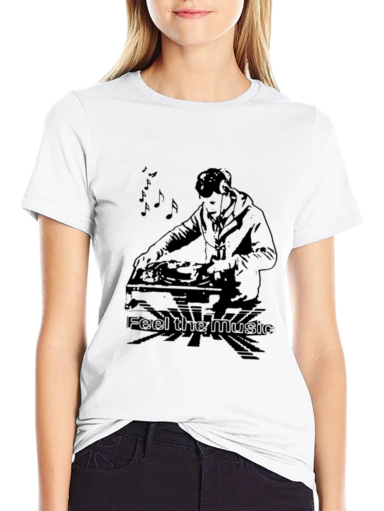 DJ Feel the Music Graphic Black T-Shirt