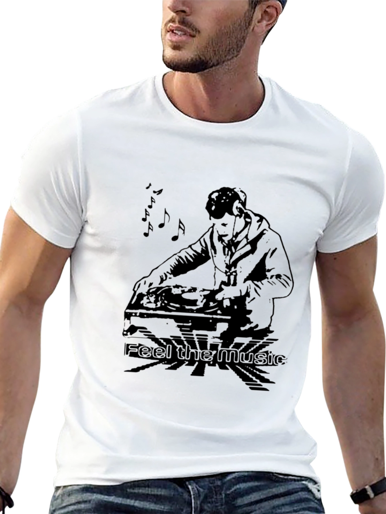 DJ Feel the Music Graphic Black T-Shirt