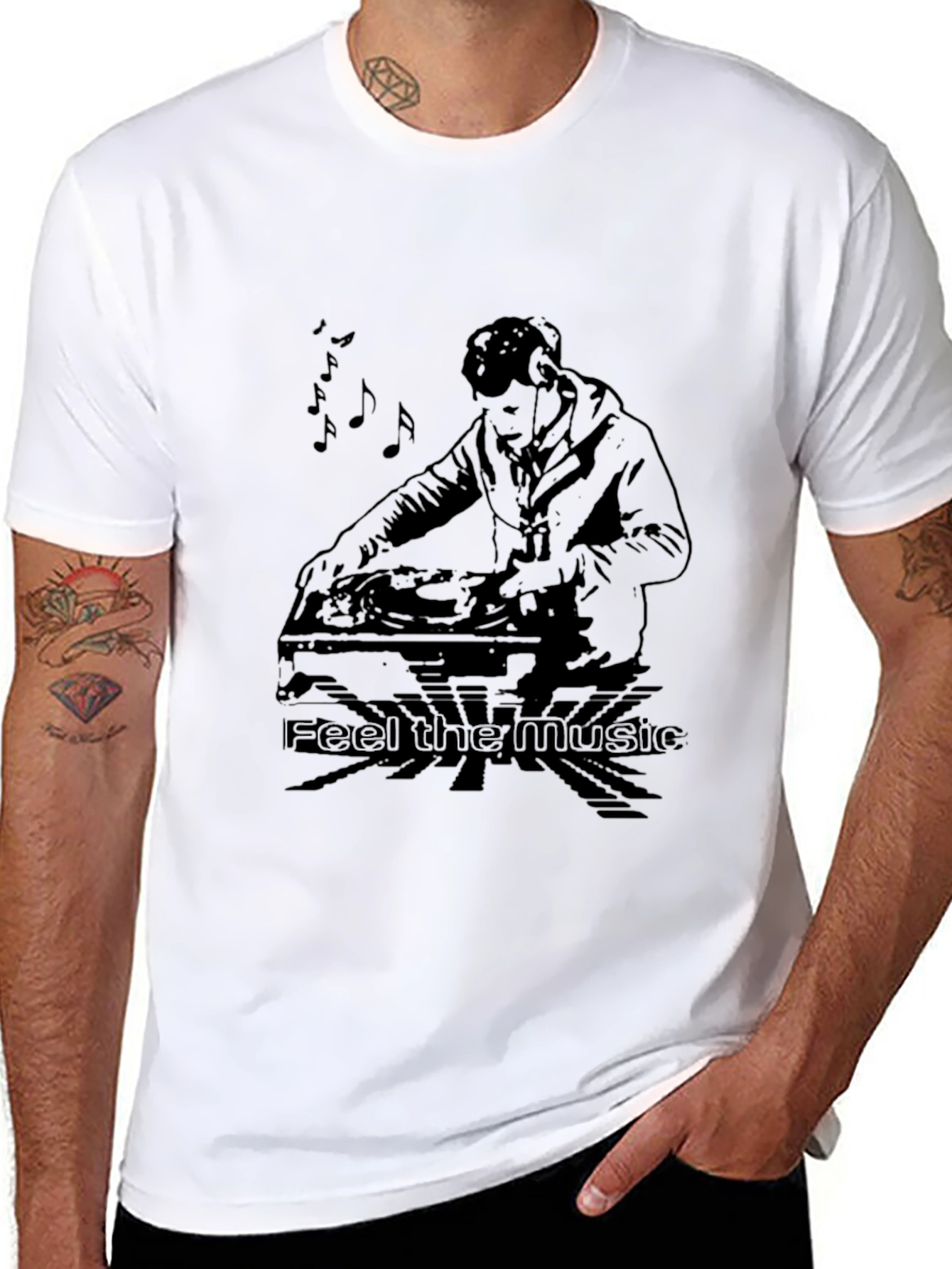 DJ Feel the Music Graphic Black T-Shirt