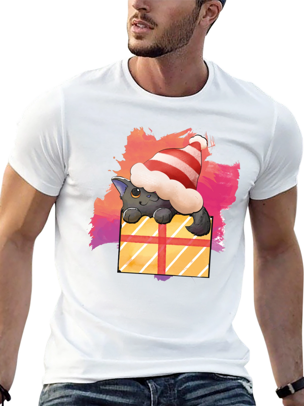 Festive Cat in a Gift Box T-Shirt