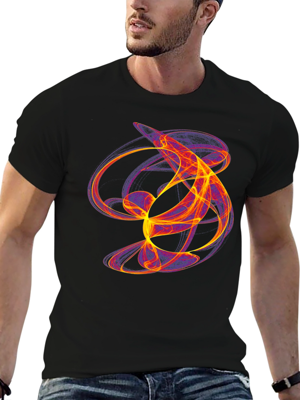 Abstract Flame Graphic Black T-Shirt