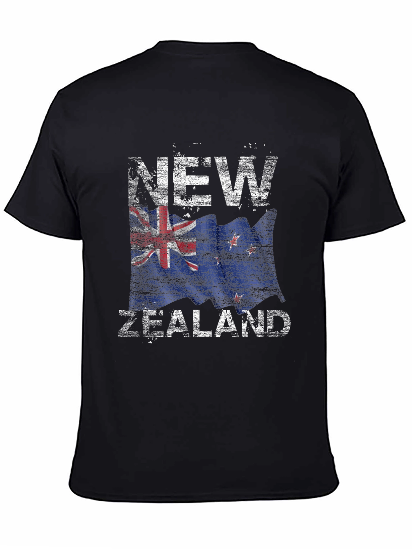 New Zealand Flag Graphic Print Black T-Shirt