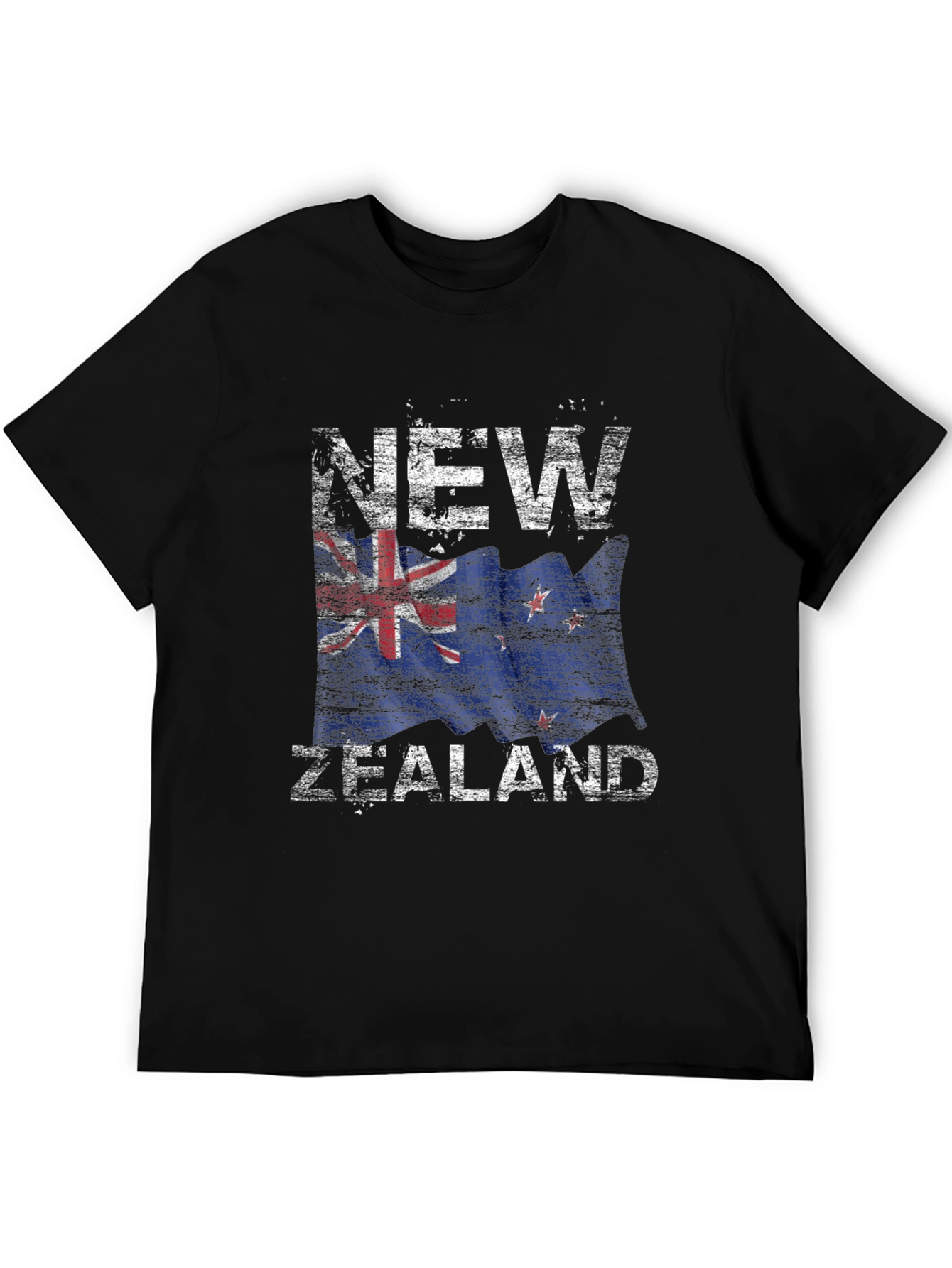 New Zealand Flag Graphic Print Black T-Shirt