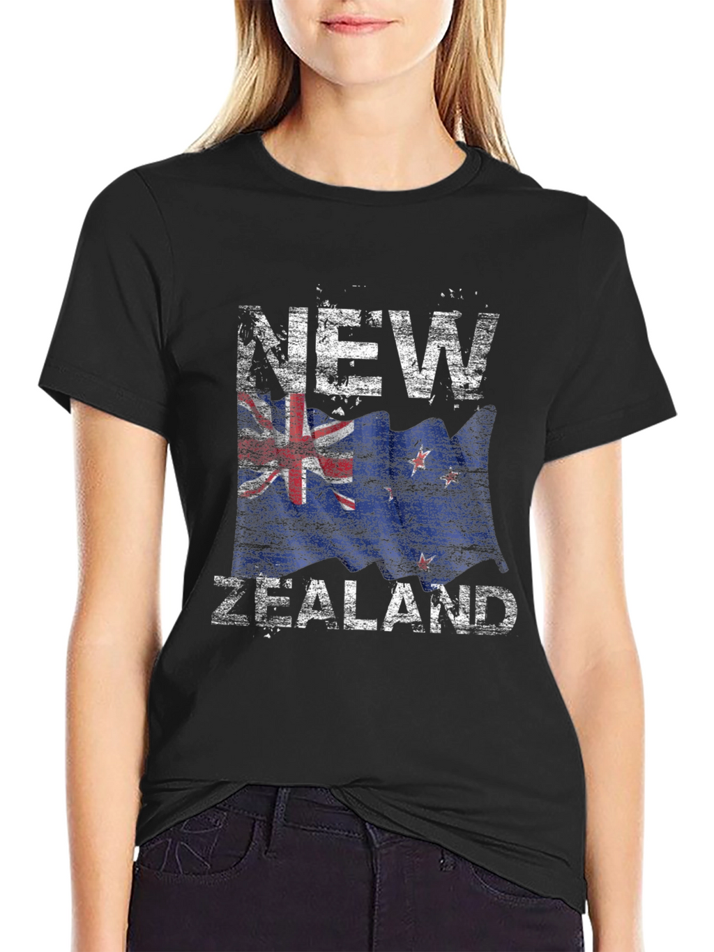 New Zealand Flag Graphic Print Black T-Shirt