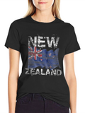 New Zealand Flag Graphic Print Black T-Shirt