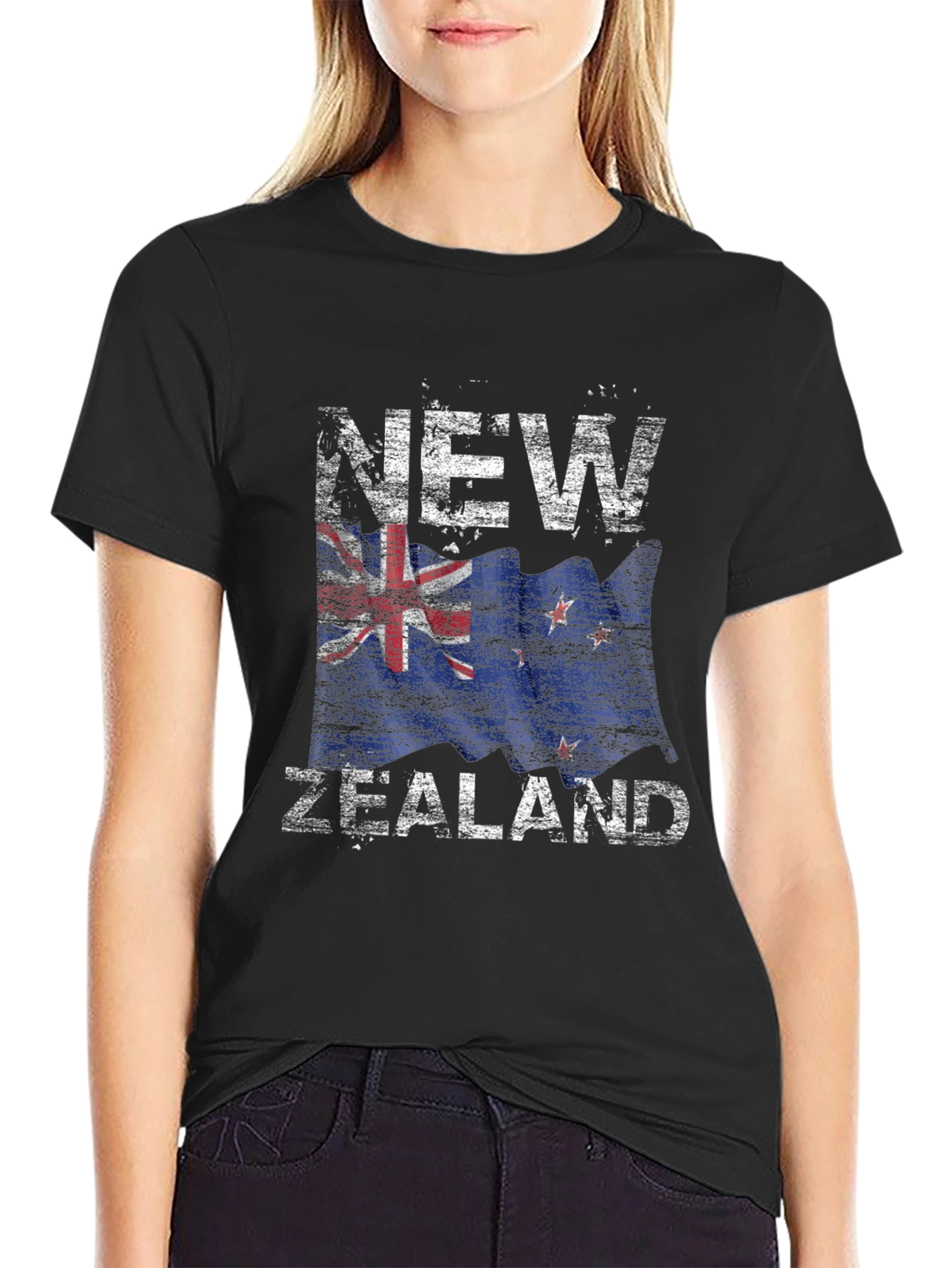 New Zealand Flag Graphic Print Black T-Shirt