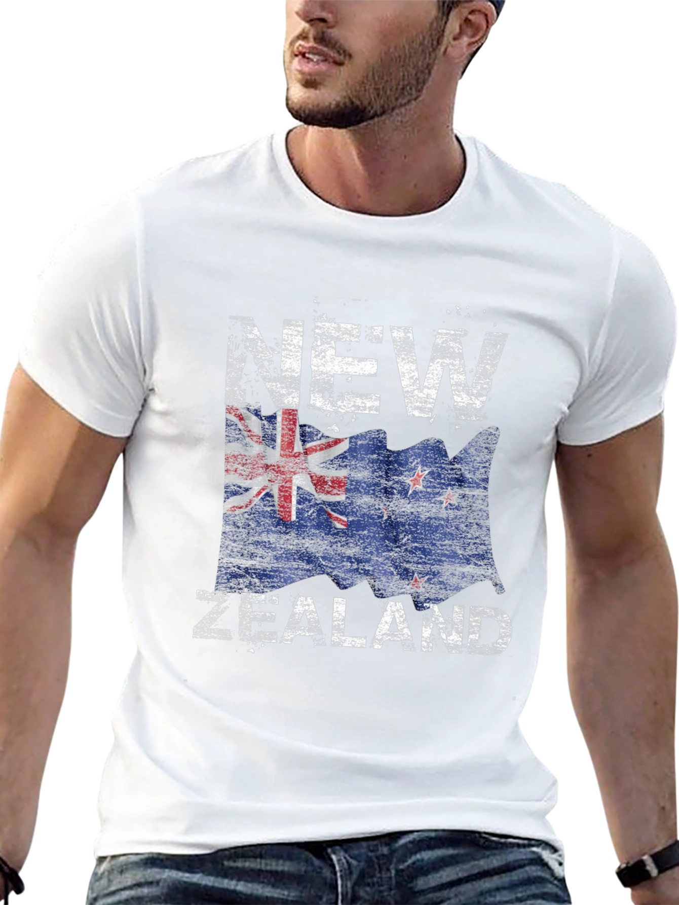 New Zealand Flag Graphic Print Black T-Shirt