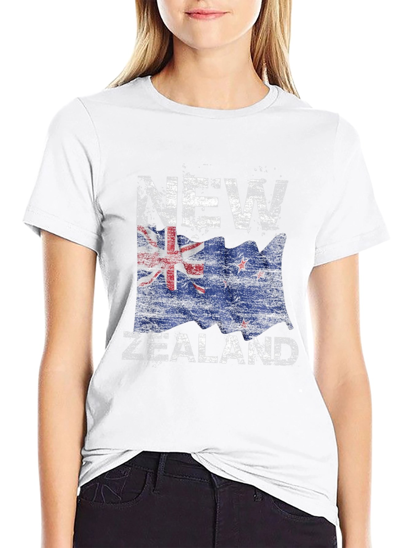 New Zealand Flag Graphic Print Black T-Shirt