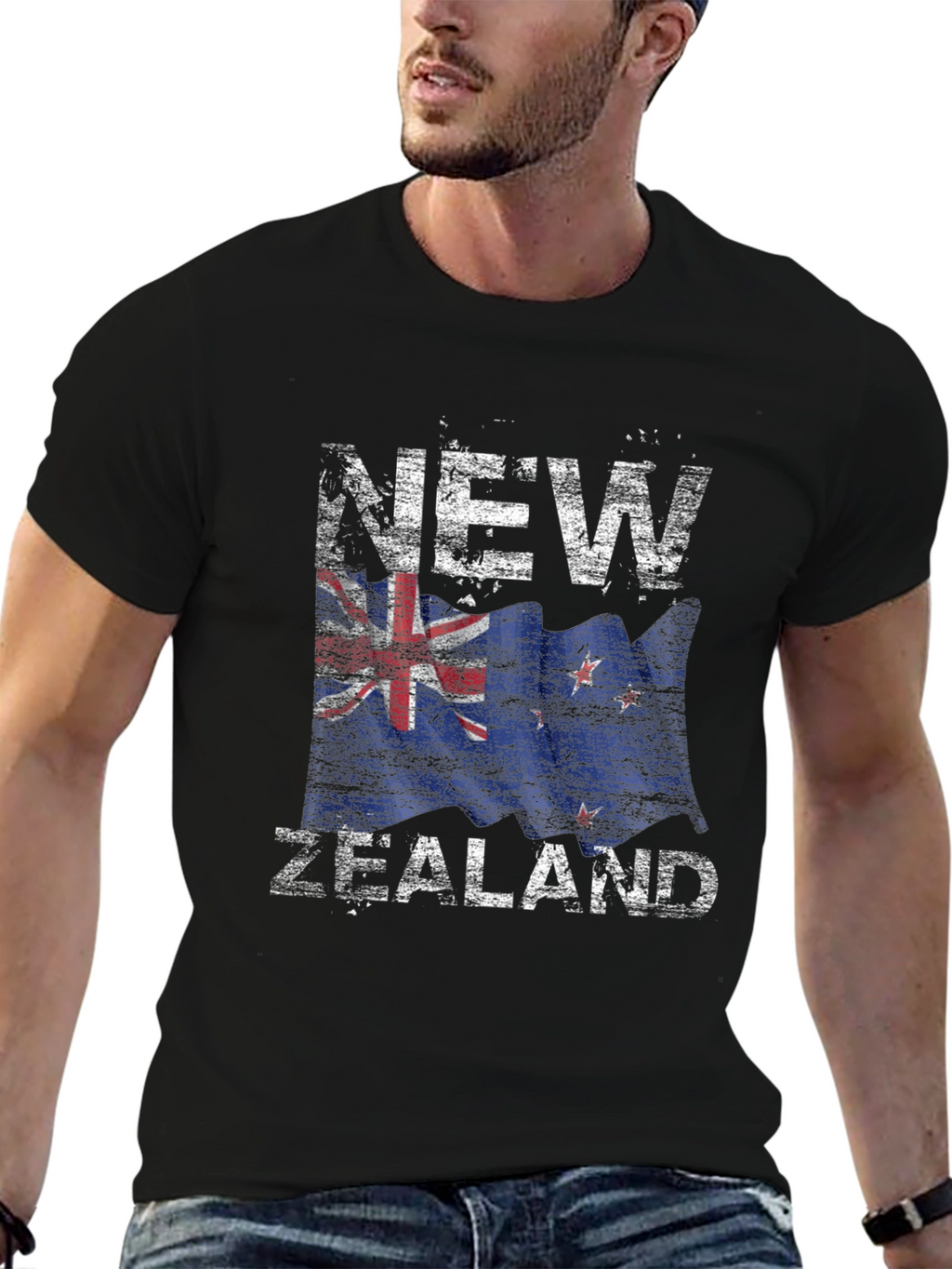 New Zealand Flag Graphic Print Black T-Shirt