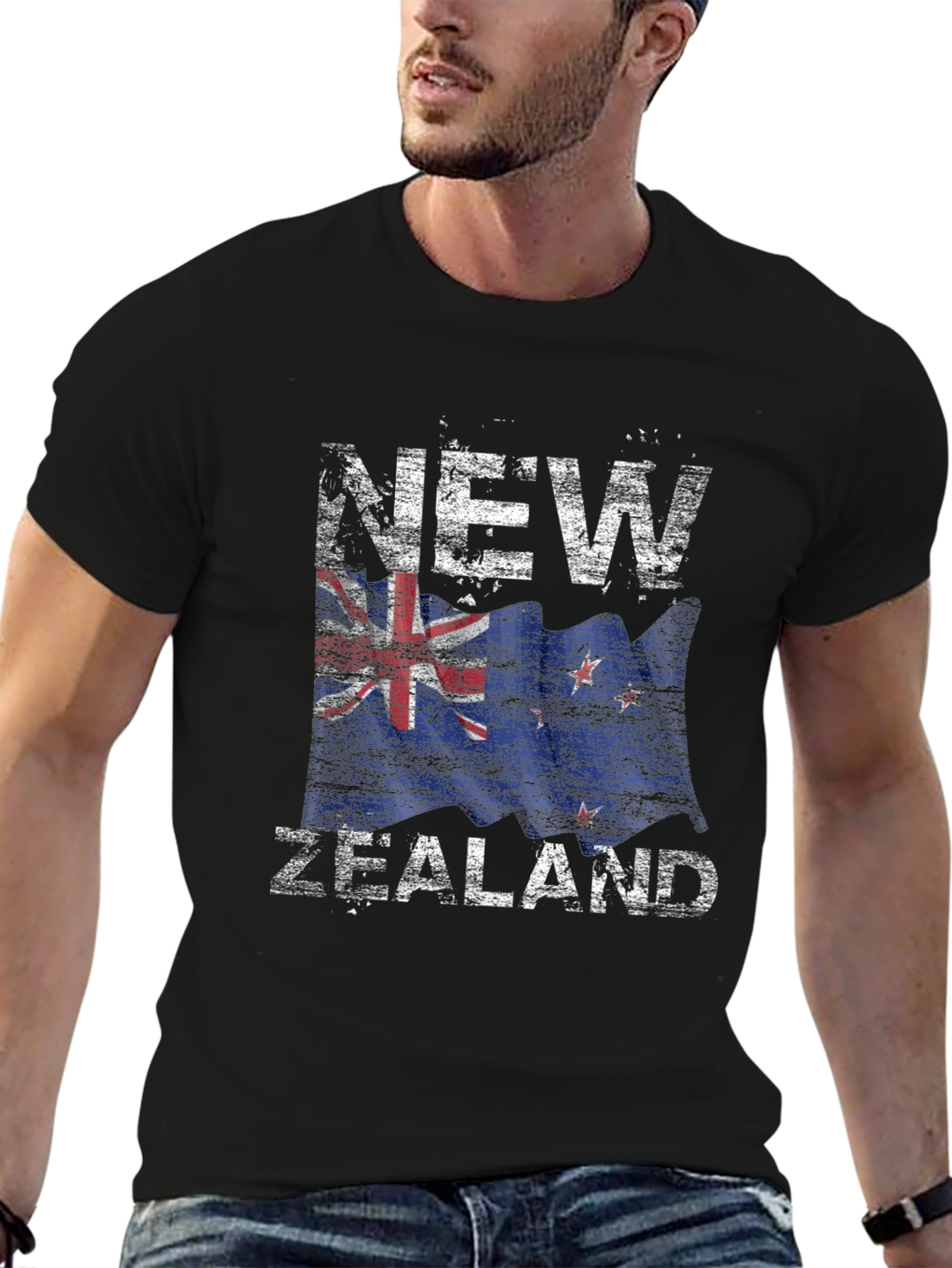 New Zealand Flag Graphic Print Black T-Shirt