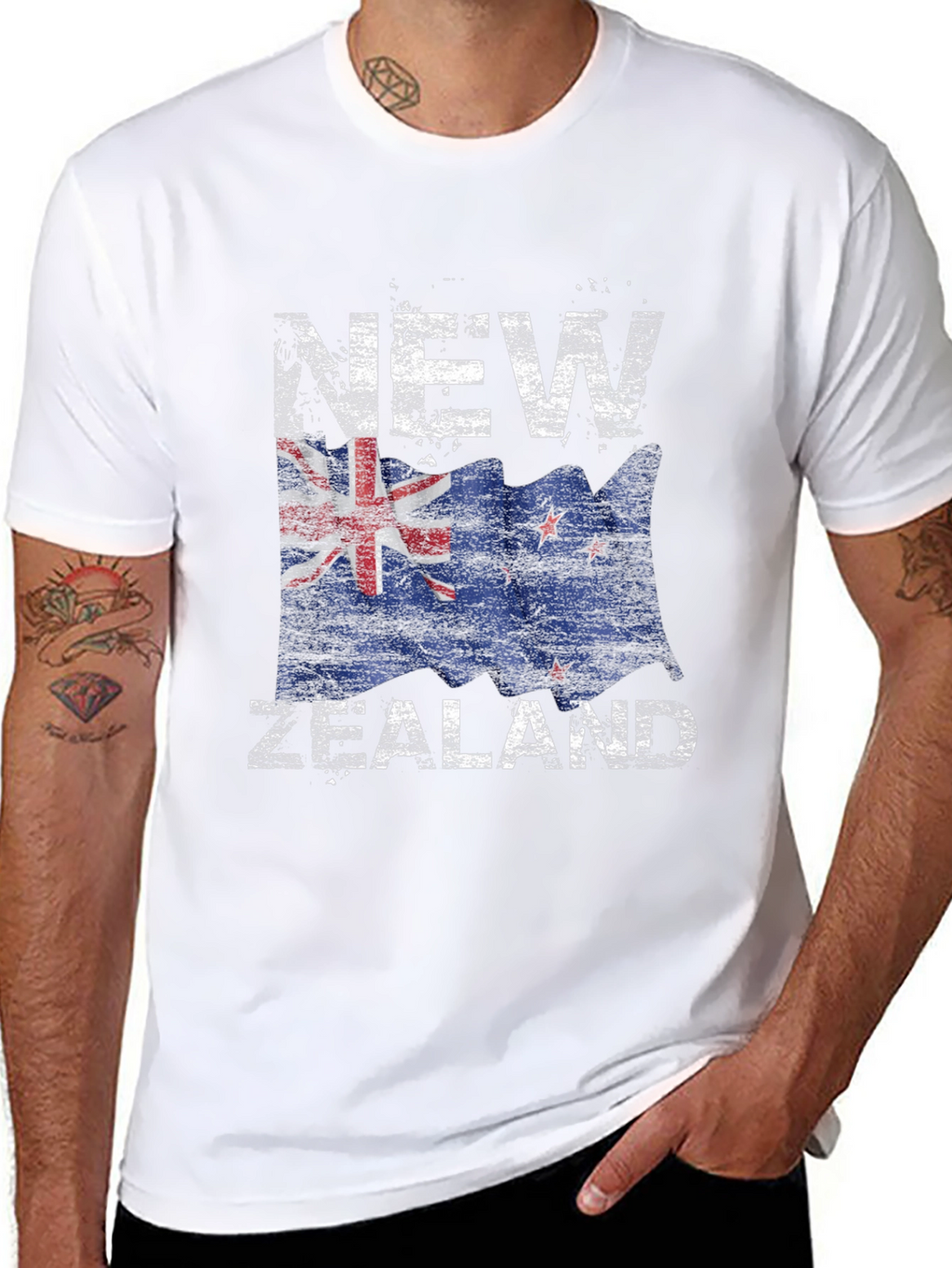 New Zealand Flag Graphic Print Black T-Shirt