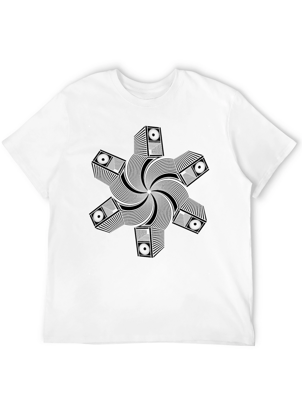 Geometric Speaker Pattern Black T-Shirt