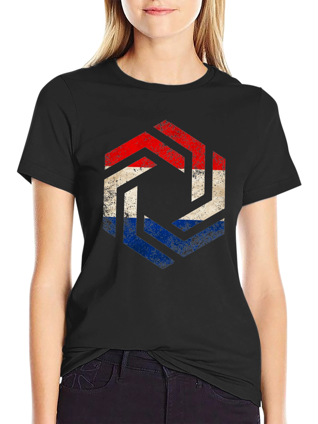 Netherlands Flag Hexagon T-Shirt - Distressed Print