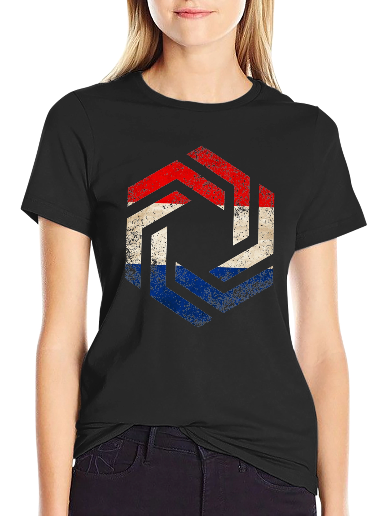 Netherlands Flag Hexagon T-Shirt - Distressed Print