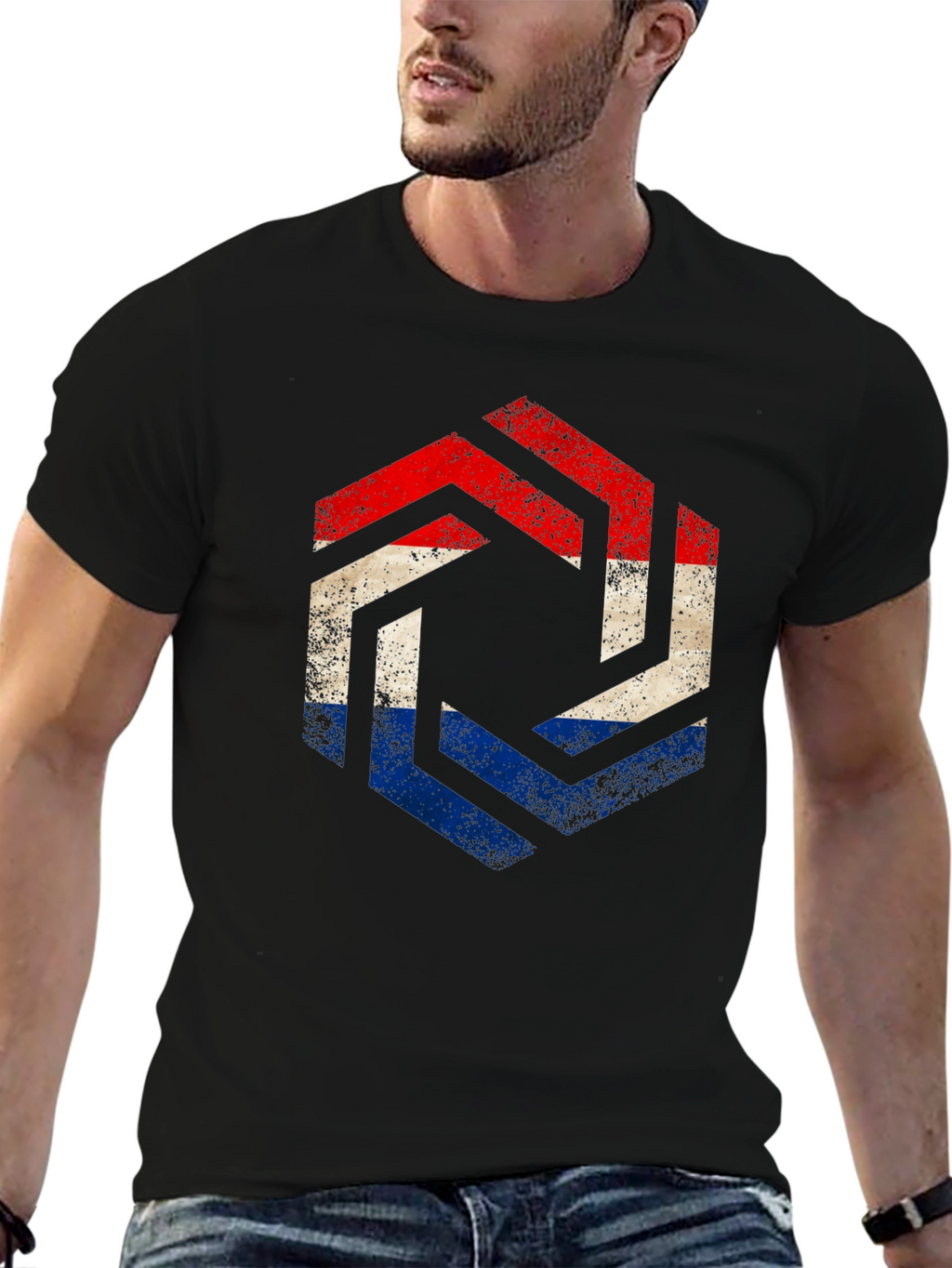 Netherlands Flag Hexagon T-Shirt - Distressed Print