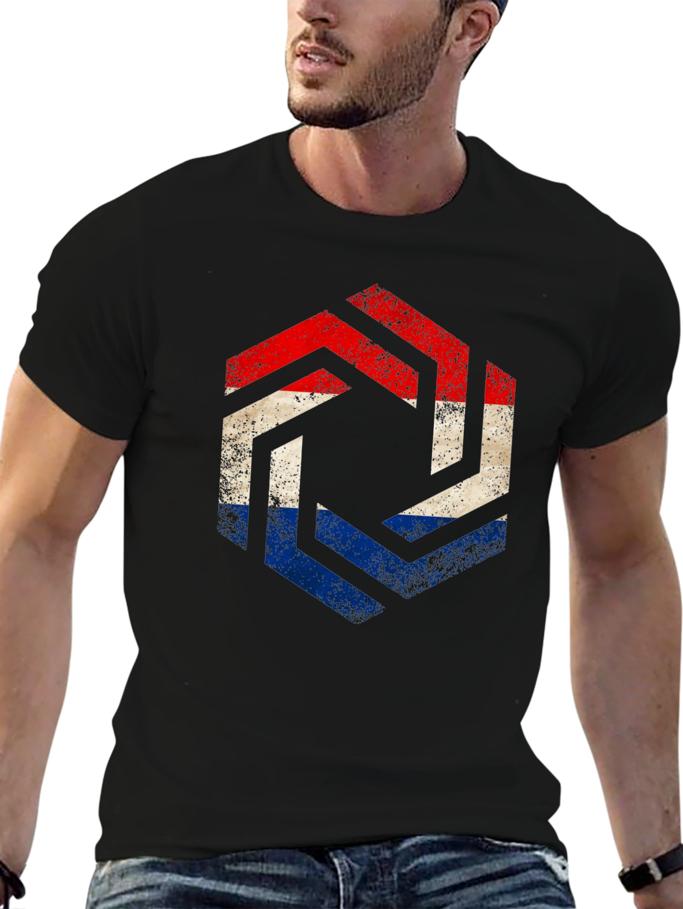 Netherlands Flag Hexagon T-Shirt - Distressed Print