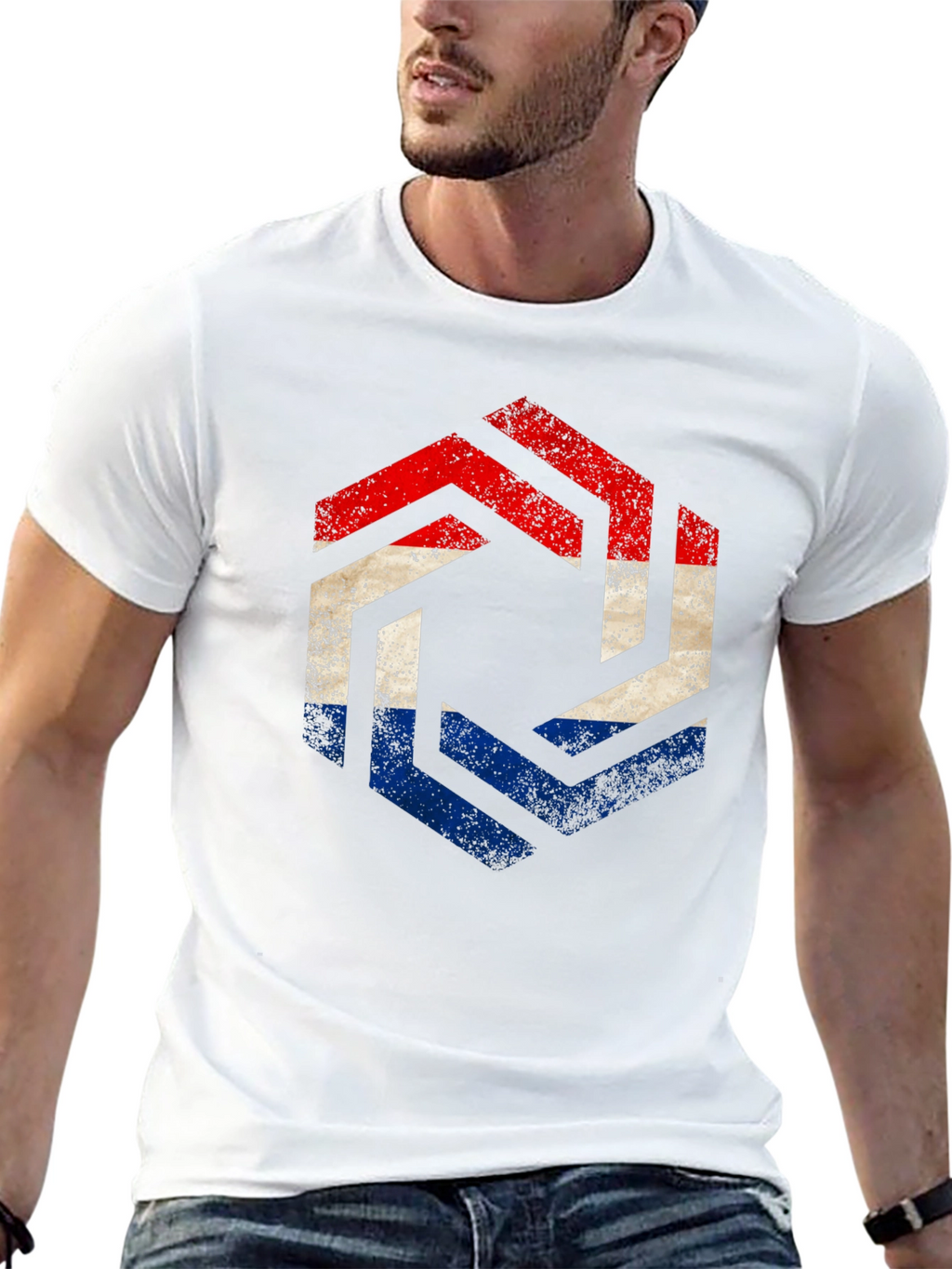 Netherlands Flag Hexagon T-Shirt - Distressed Print