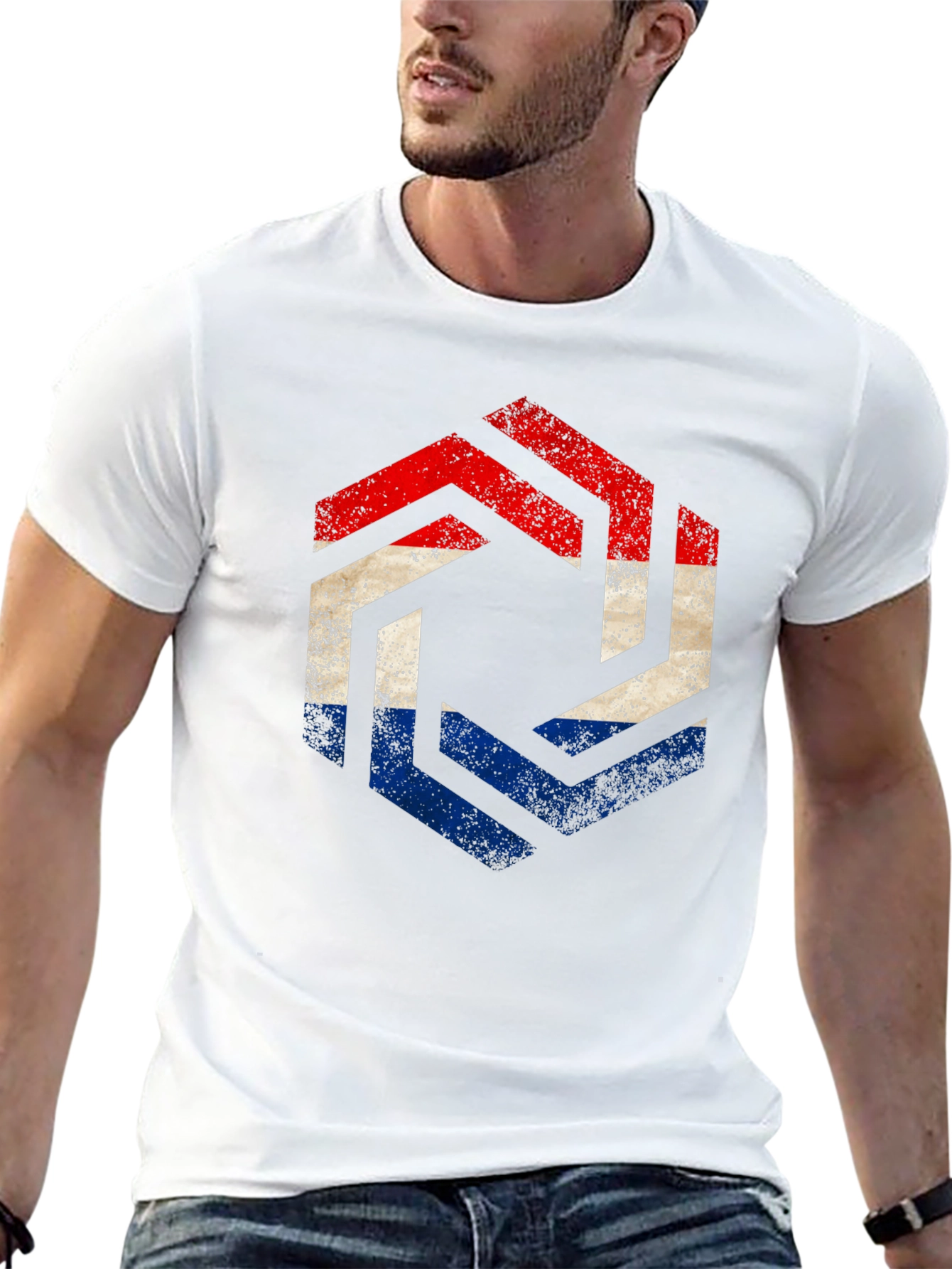 Netherlands Flag Hexagon T-Shirt - Distressed Print