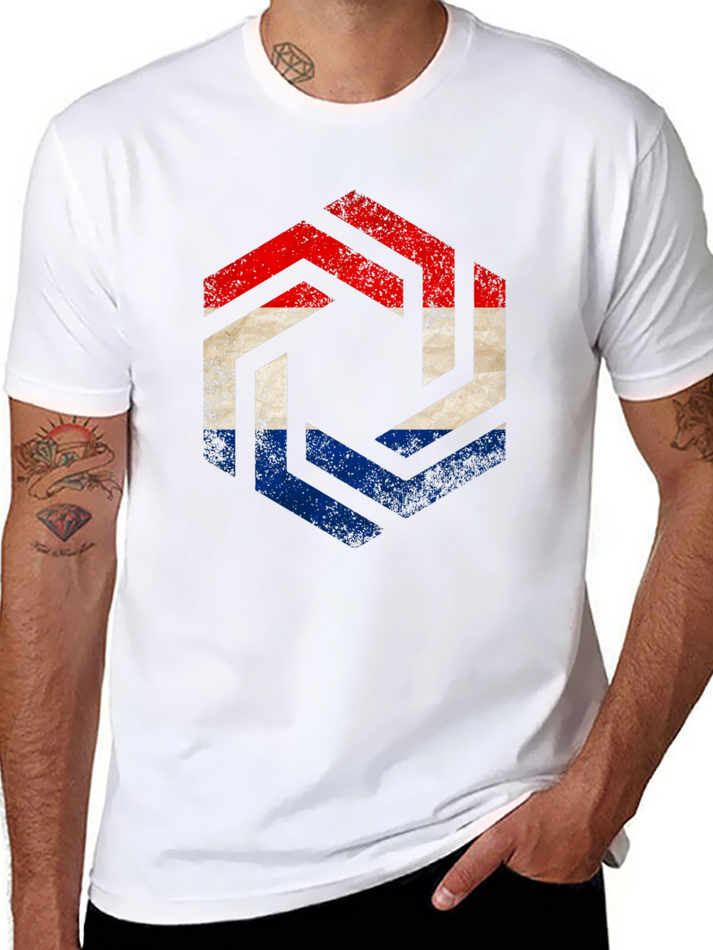 Netherlands Flag Hexagon T-Shirt - Distressed Print