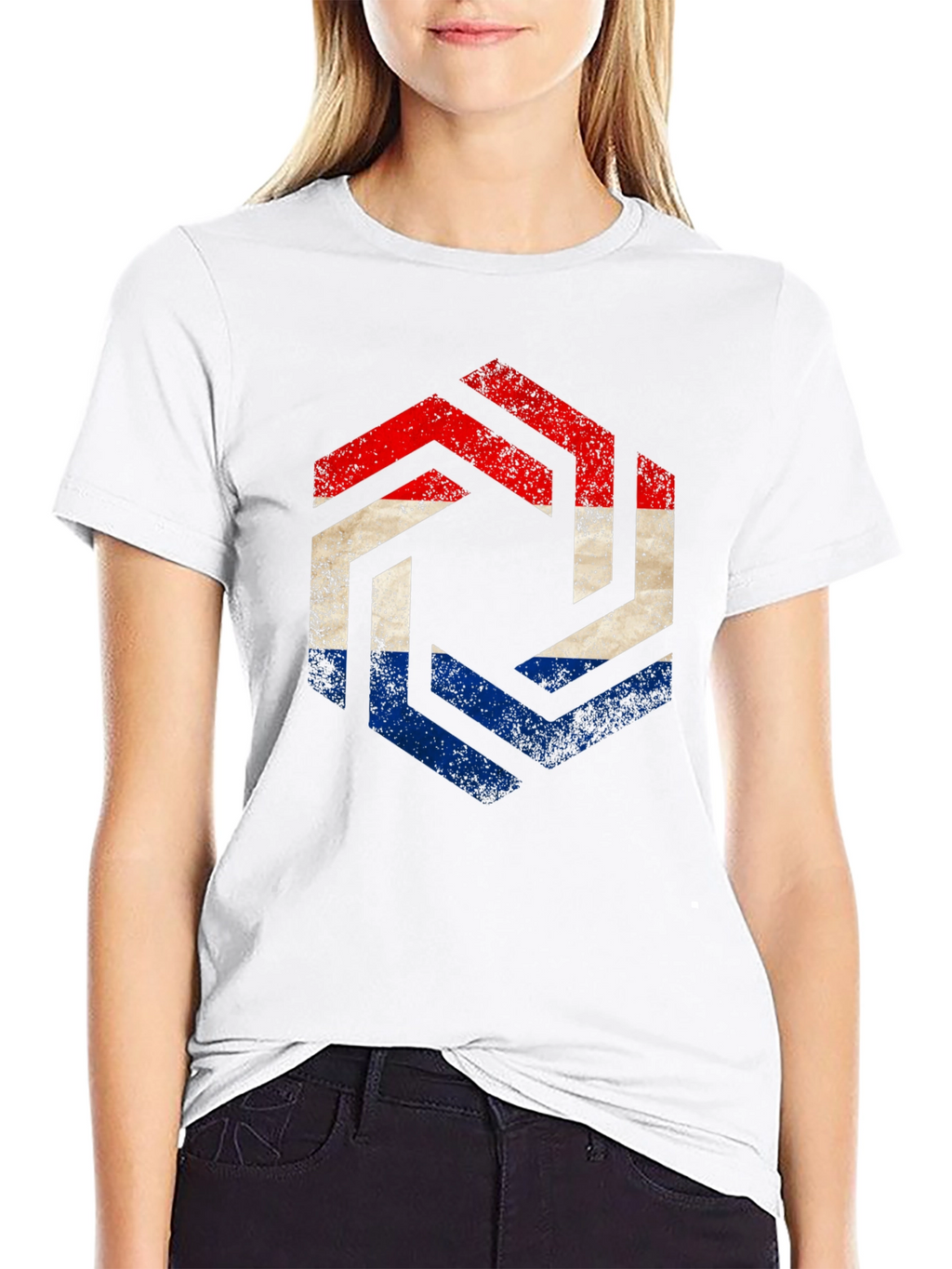 Netherlands Flag Hexagon T-Shirt - Distressed Print